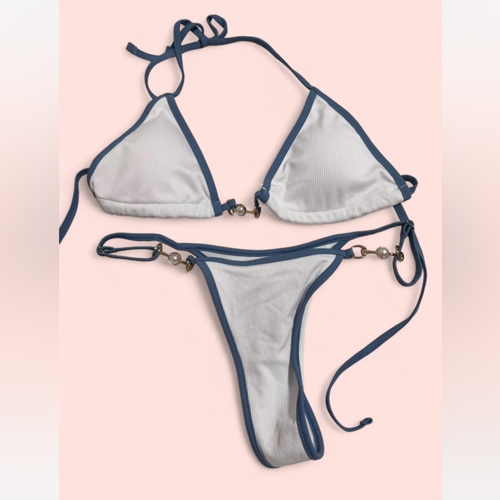 Blue and White Women's Bikini Set